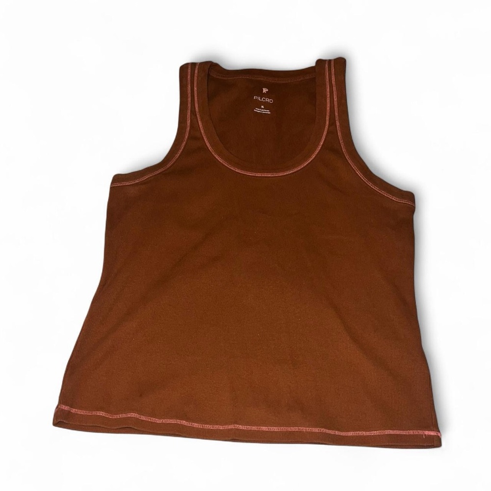 Pilcro Brown Tank Top with Pink Contrast Stitching